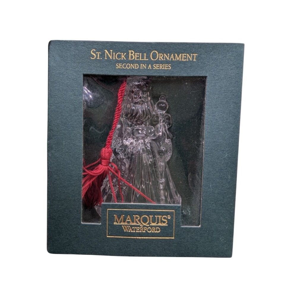 Marquis By Waterford St. Nick Bell Ornament Second In Series Crystal With Red Ta